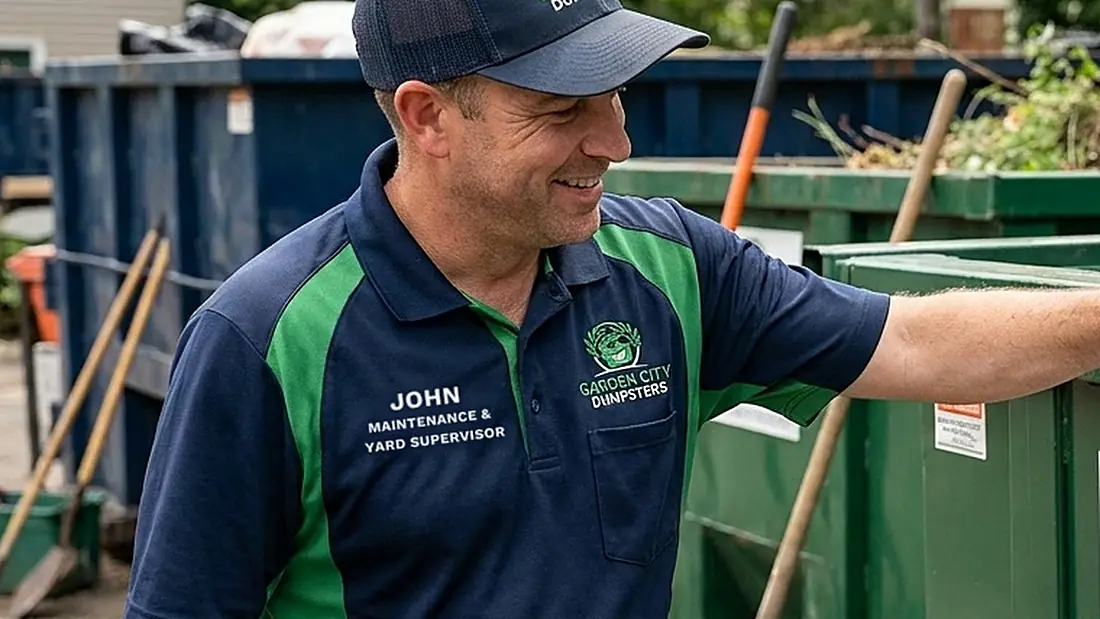 John, Maintenance and Yard Supervisor, checking a roll-off container in the yard